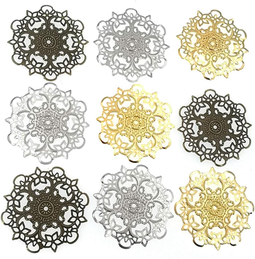 ALIMITOPIA 30pcs Filigree Wrap Charm Pendant Connector,Metal Laminate Decoration Supplies for DIY Hairpin Headwear Earring Costume Jewelry Making Findings - Image 4