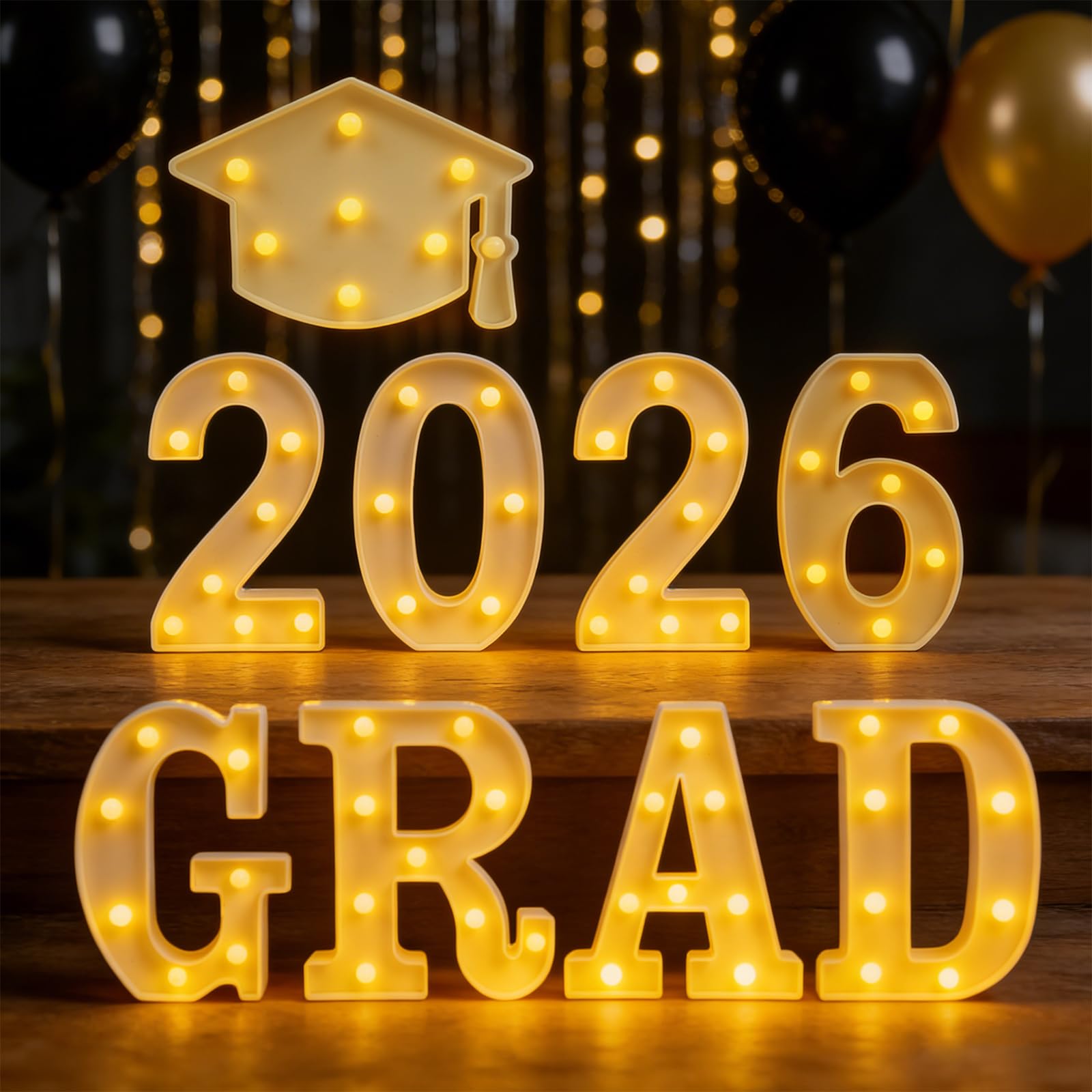 Lettres LED Grad 2026 pour centre de table de fête de fin d'études lycée