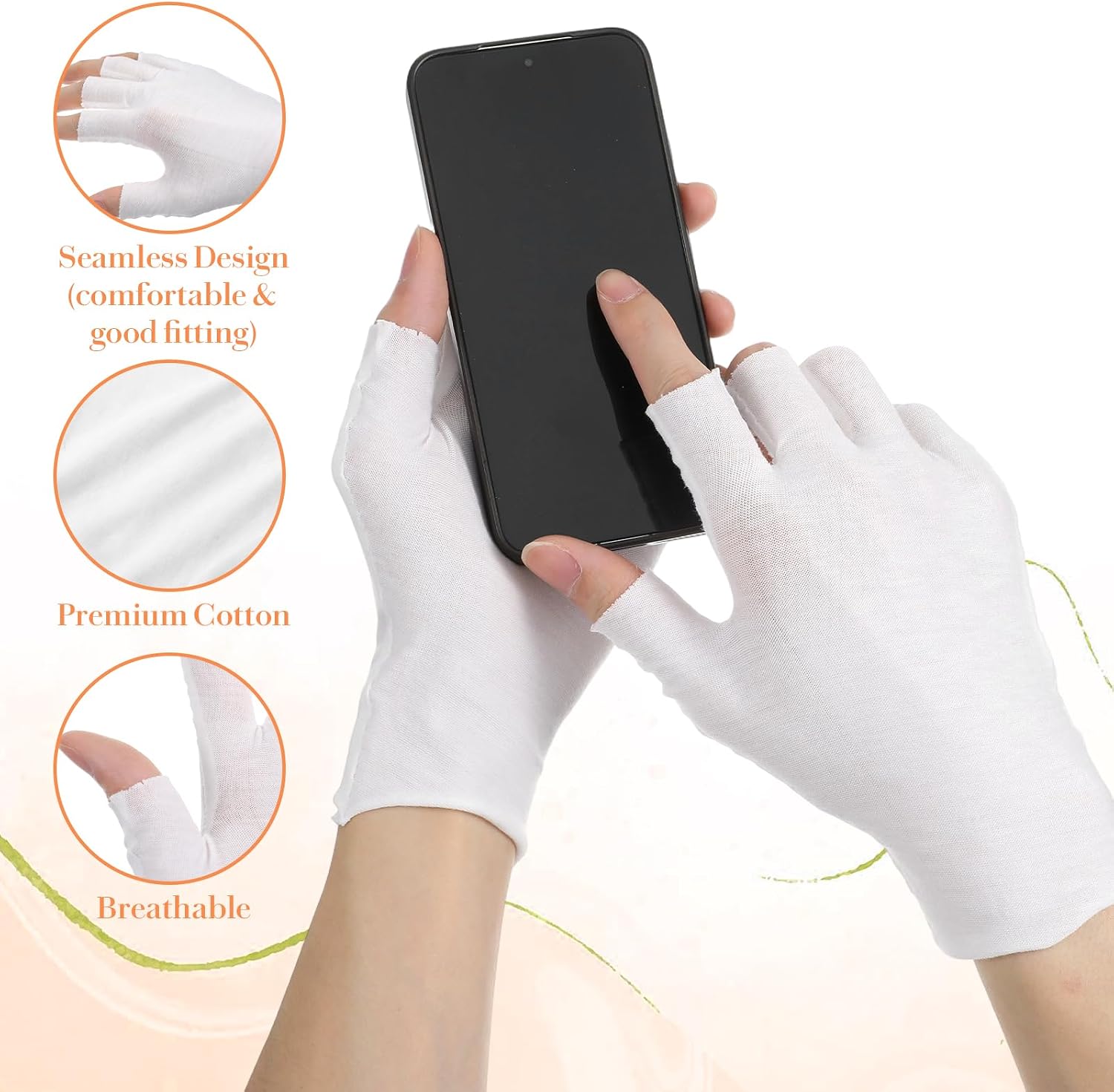 4 Pairs Moisturizing Glovesfor Dry Hands, White Cotton Fingerless Eczema Gloves Eczemas Relief Overnight Hydration for Sleeping Hand Spa