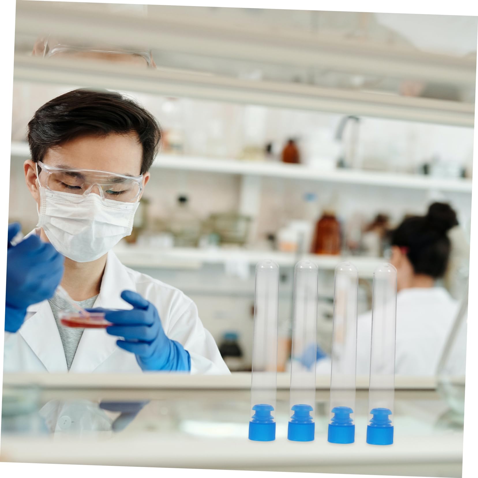 HOMOCONO 50pcs Test Tube Beverage Container Lab Vials Clear Container with Lid Candy Containers Tubes with Stoppers Bar Drinks Tube Chemistry Experiment Equipment Sample Tubes White Plastic