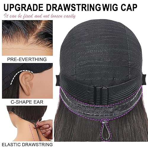 Miniatura 10 de Wear and Go - Pelucas de cabello humano prearrancadas precortadas 6x4 con encaje frontal, pelucas de cabello humano para mujeres, sin pegamento,