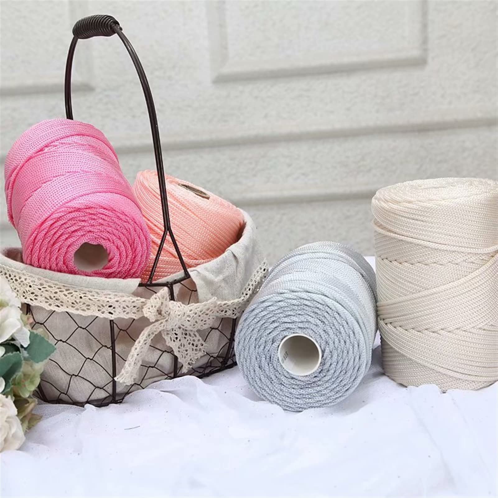 Hilos de Ganchillo de Punto Huecos Huecos de 3 mm de 200m / Roll for Bricolaje Bolso Bolso Canasta Chunky Trapillo Cordón de Nylon Hilo Redondo Redondo Cuerda Ovillos Lanas