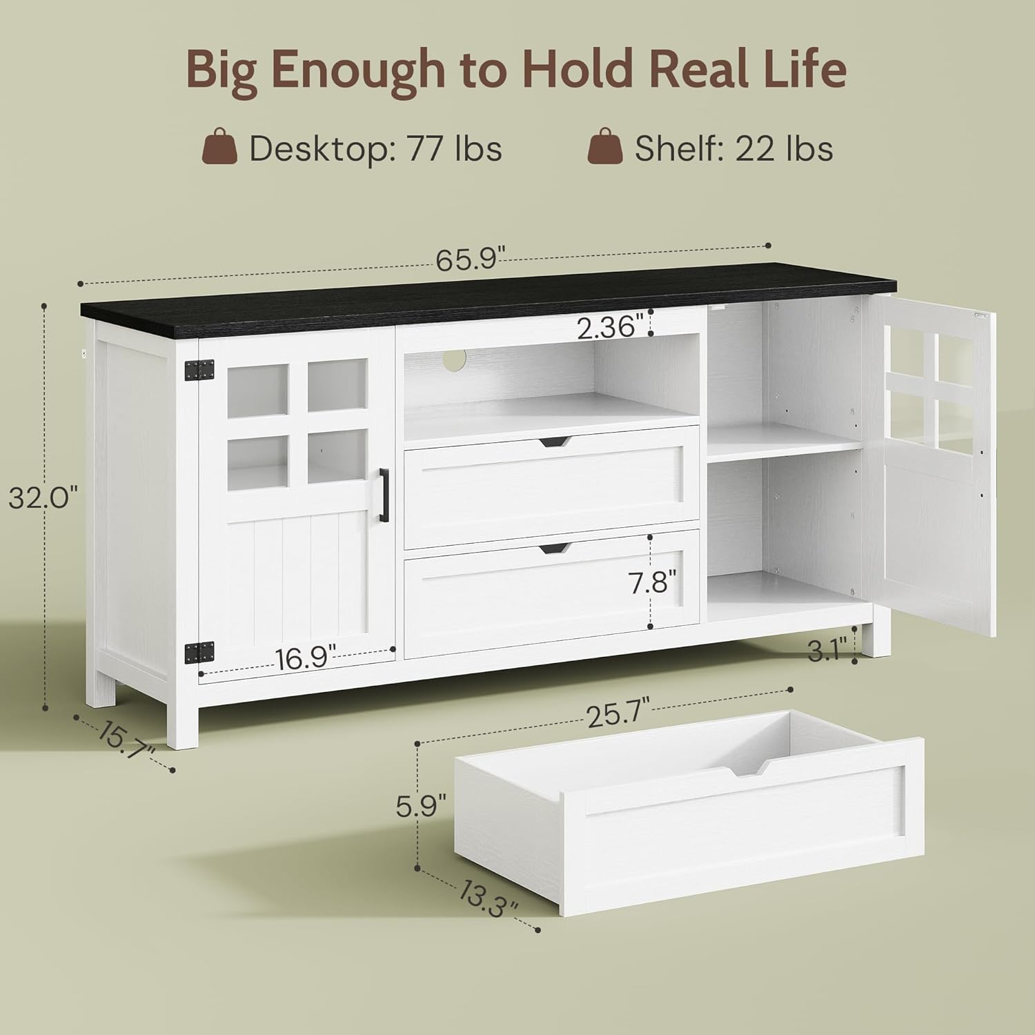 Farmhouse TV Stand for 65 70 75 Inch TVs, Entertainment Center with Adjustable Shelves, 2 Barn Doors and Drawers, Storage Media Cabinet for Living Room or Bedroom-White