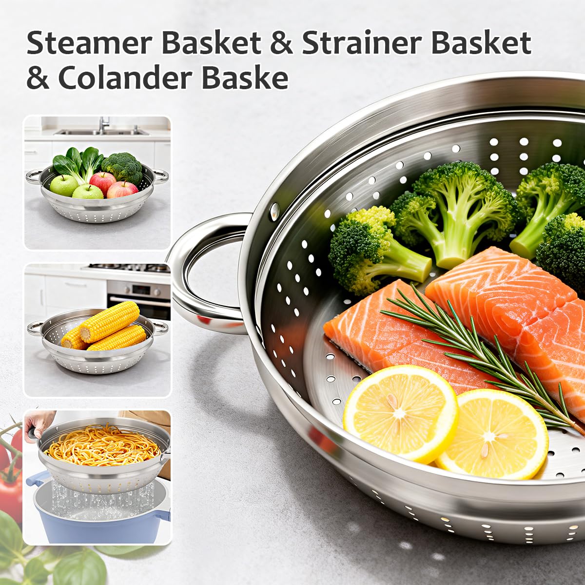 Kochtopf 28cm mit Dampfkorb, 7L Keramik-Dampfkochtopf mit Deckel- Blau