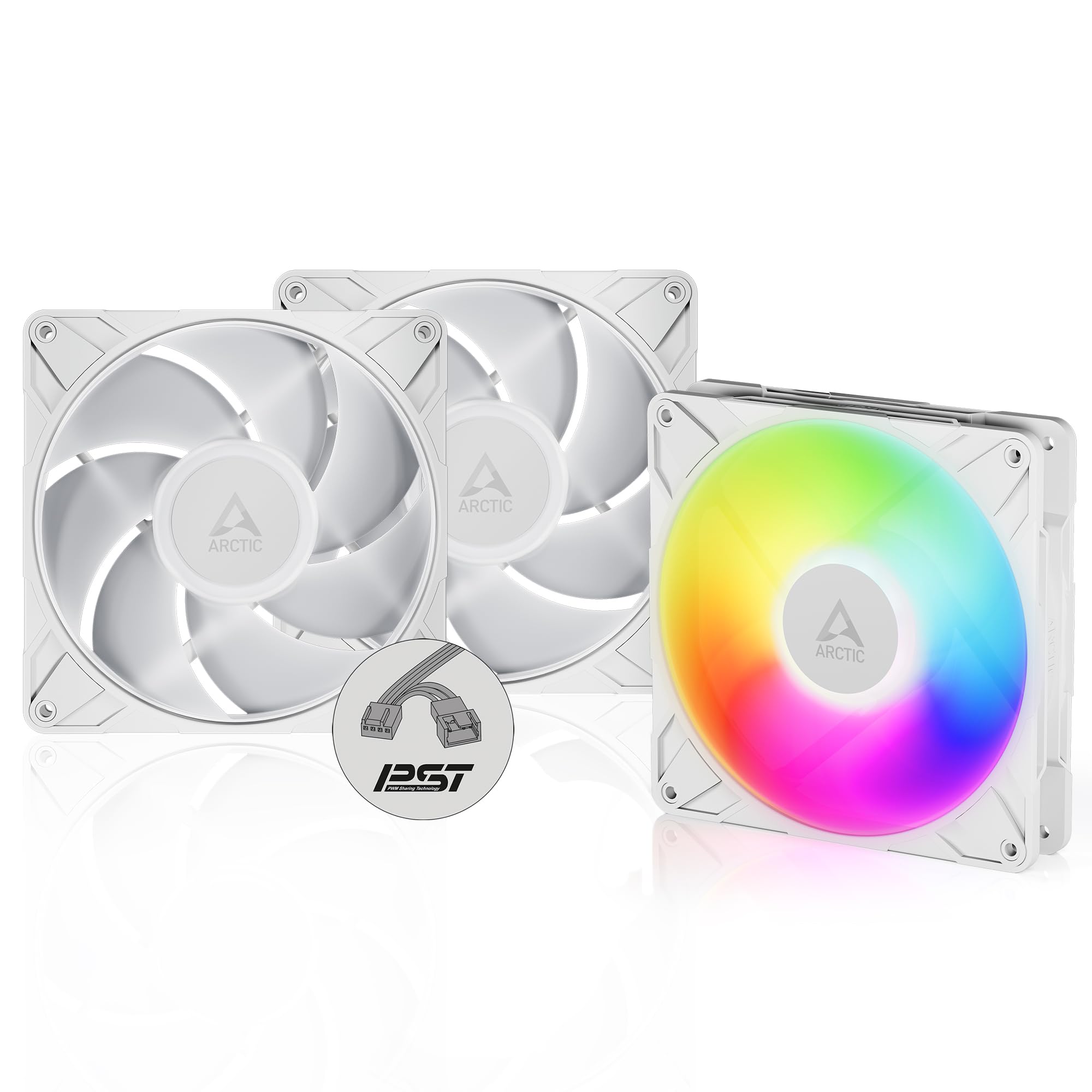 ARCTIC P14 Pro A-RGB (3 Piezas) - Potente Ventilador de Caja PC Premium, Case Fan PWM 140mm, Divisor Cable Y, 400–2500 rpm, 0 rpm <5% PWM, RGB digital 5V, Rodamiento fluidodinámico, 4 Pines - Blanco