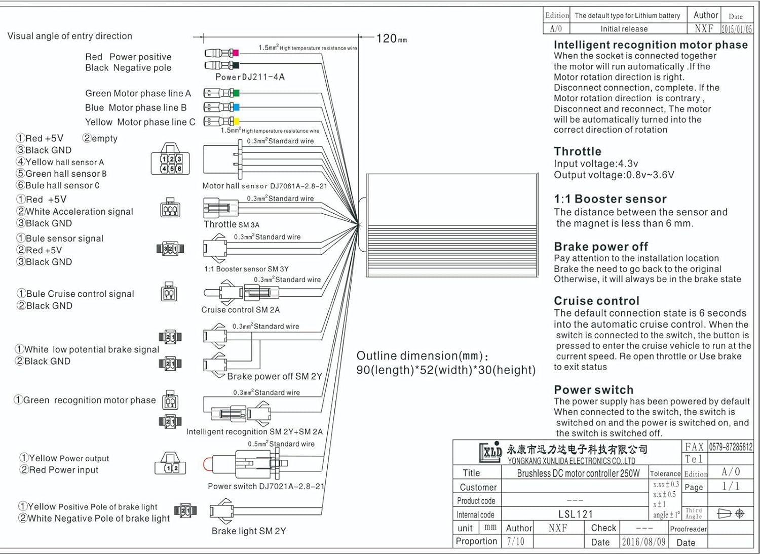Brushless Motor Controller, 24V 350W Electric Brushless Speed Motor Controller for Electric Scooter Spare Parts