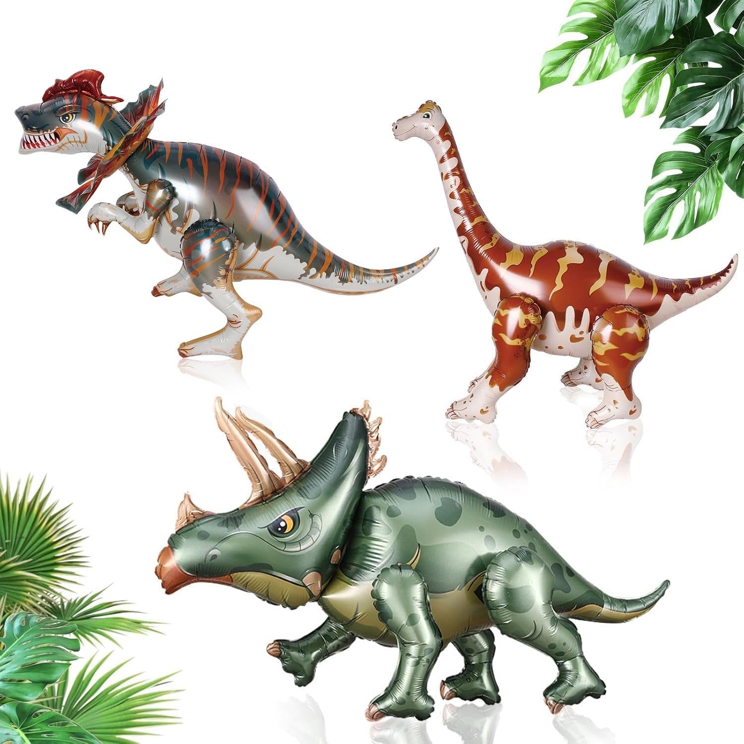 Large Self Standing Dinosaur Balloons 3PCS 38inch Tyrannosaurus Ankylosaurus Triceratops Inflatable Balloons for Birthday Party Decoration Kit Party Supplies Decorations Gift (mixed)