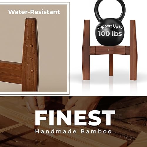 Miniatura 9 de Rocca - Soporte ajustable de 2 niveles de ancho de 8" a 12" apilable de bambú para plantas altas de interior, soporte de esquina de madera para