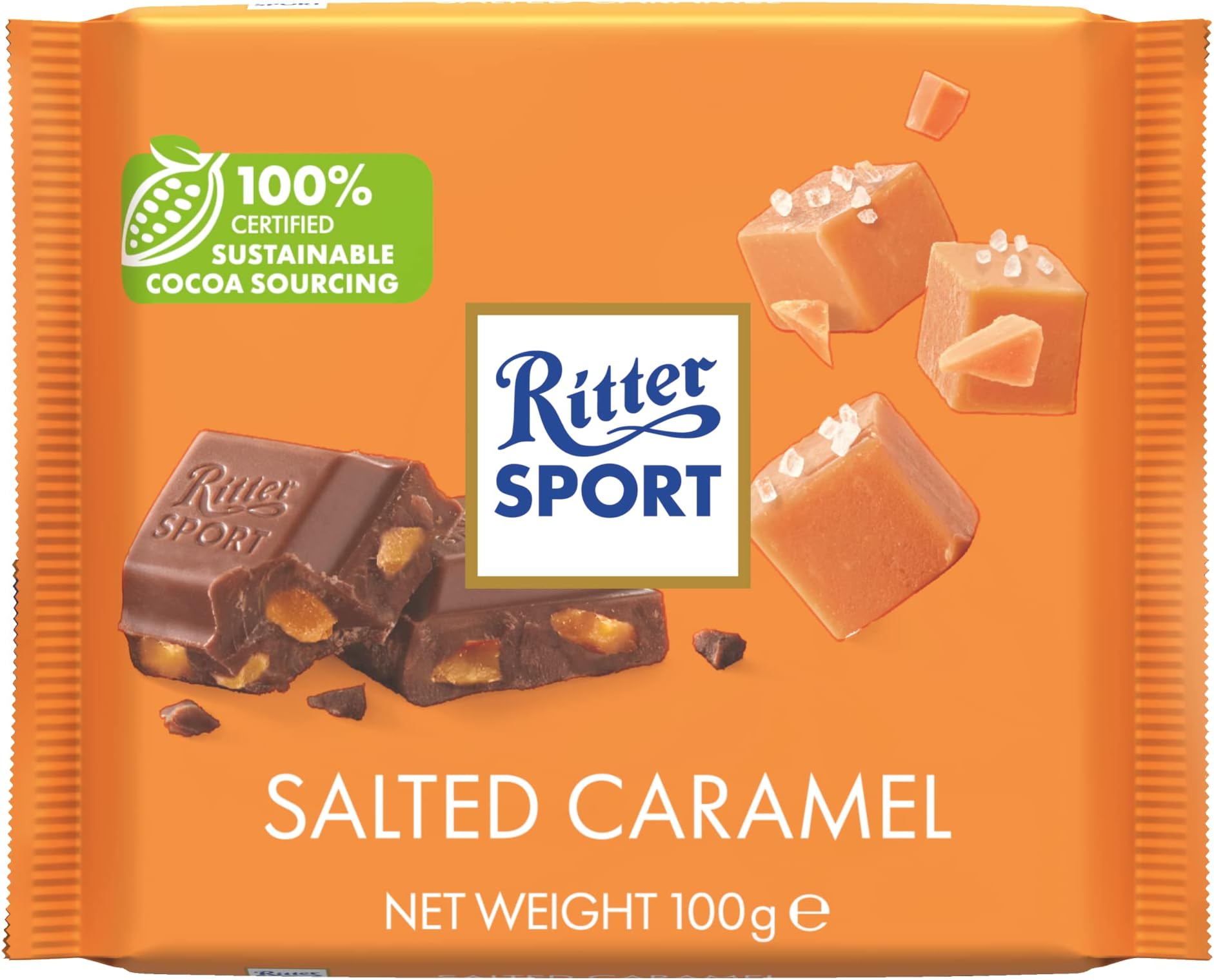 Salted Caramel Milk Chocolate Bar Crunchy Caramel Pieces, 100 grams