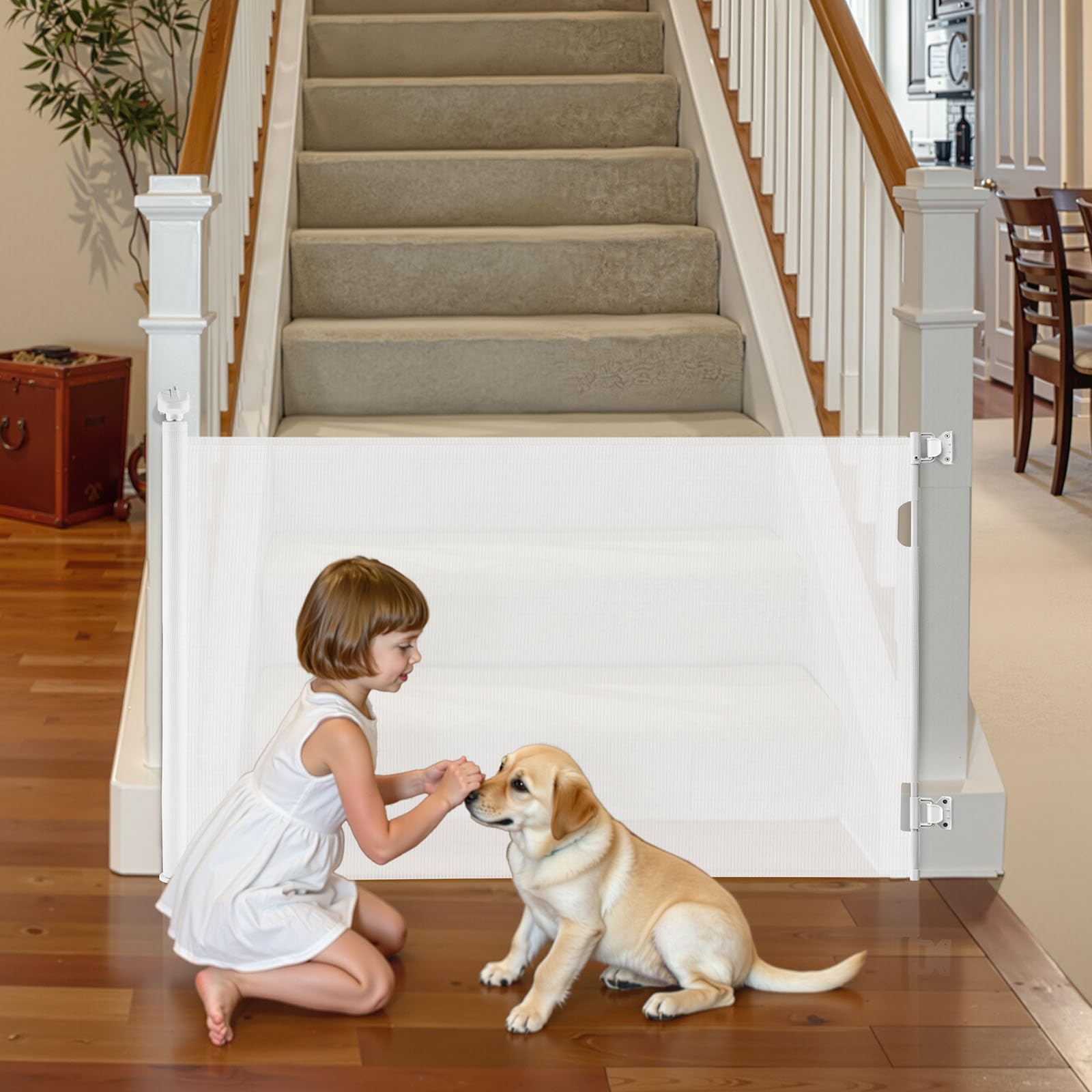 VEVOR Retractable Baby Gate, Extends to 1430 mm Wide, 795 mm Tall, with Security Lock, Easy to Use