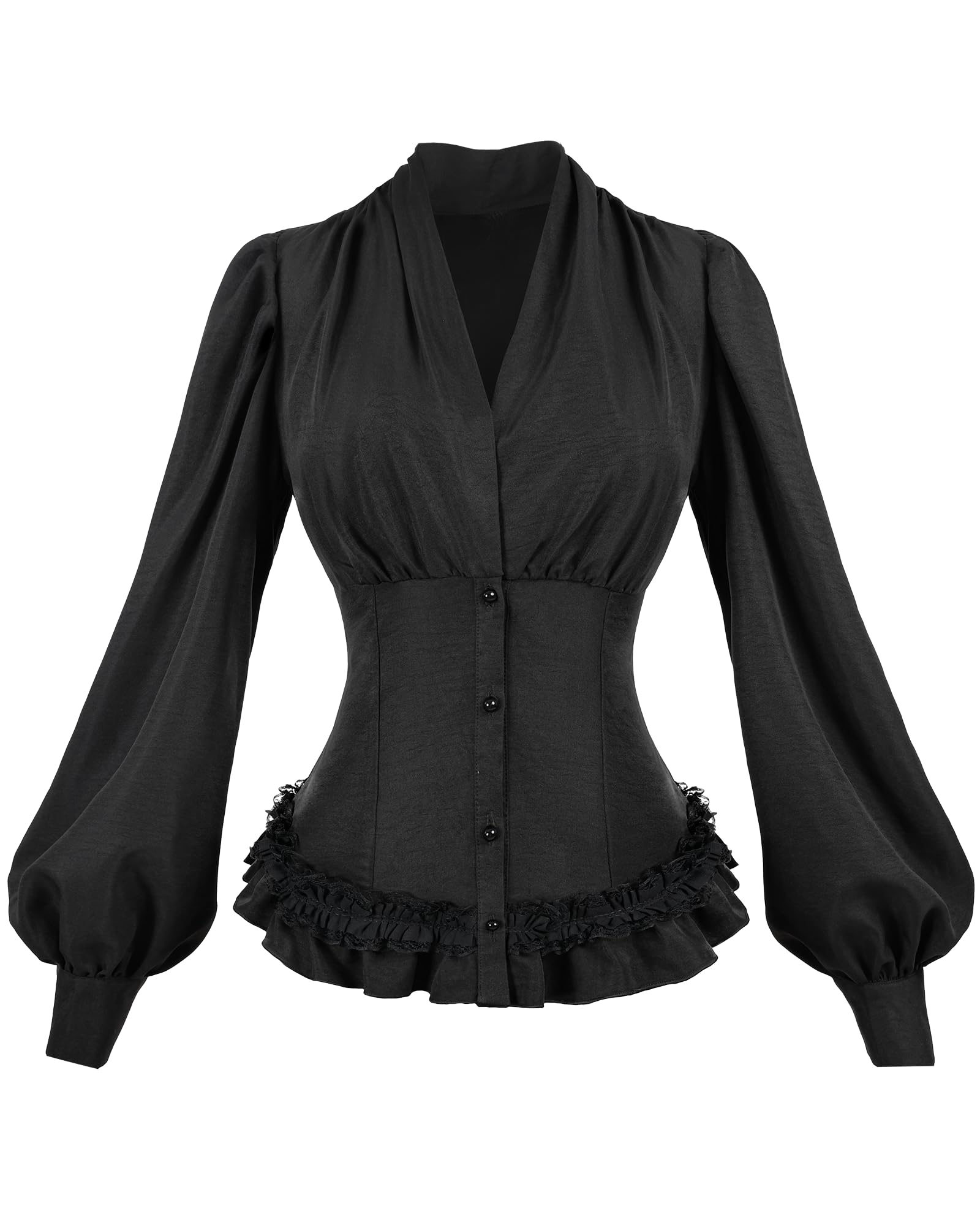 Fiamll Viktorianische Bluse Damen Langarm Gothic Renaissance Bluse Vintage Steampunk Oberteil Mittelalter Shirt