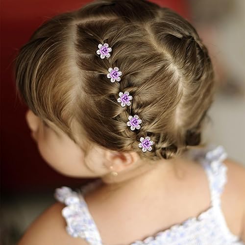 Miniatura 5 de YISSION Pinzas para el cabello, 20 pinzas para el pelo de flores moradas, lindas pinzas de pelo con diamantes de imitación, pequeños clips