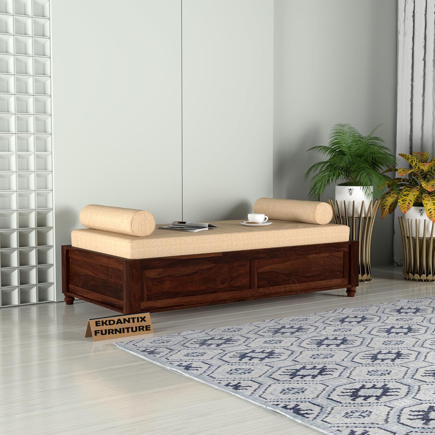Ekdantix Furniture Solid Sheesham Wood Divan Bed for Living Room | Wooden Diwan Bed Without Cushioned Seat & Bolster| Modern Day Bed for Home & Hotel-image-12