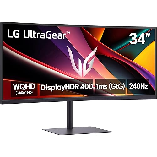 LG 34G630A-B 34-Inch Ultragear WQHD (3440 x 1440) Curved Gaming Monitor, 240Hz, 1ms, FreeSync Premium, DisplayHDR 400, Built-in Speaker, HDMI, DisplayPort, USB Type-C, Tilt/Height/Swivel Stand, Black
