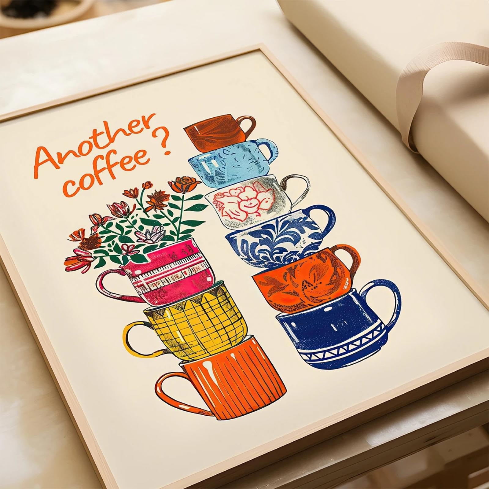 ZHAOLIN Śmieszne kubki do kawy kwiatowe artystyczne wydruki ścienne plakat kolejna kawa nowoczesny modny obraz na płótnie do jadalni dekoracja kuchni 20 x 30 cm wewnętrzna ramka