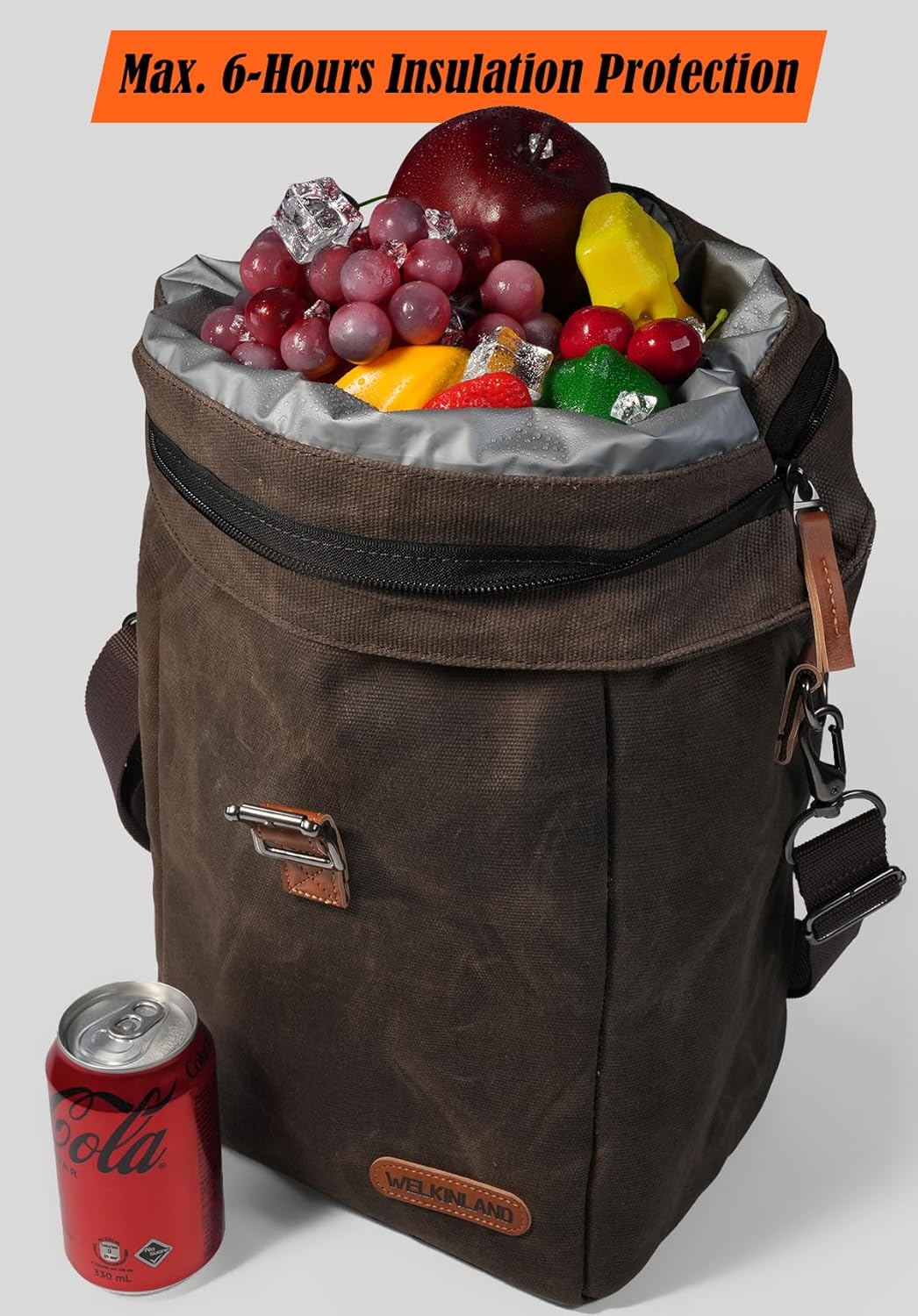 WELKINLAND 6H Insulation Leakproof Waxed Canvas Lunch Bag, Brown Heavy-Duty Lunch Bags, Lunch Tote Bags For Men, Men Lunch Box For Work - Image 5