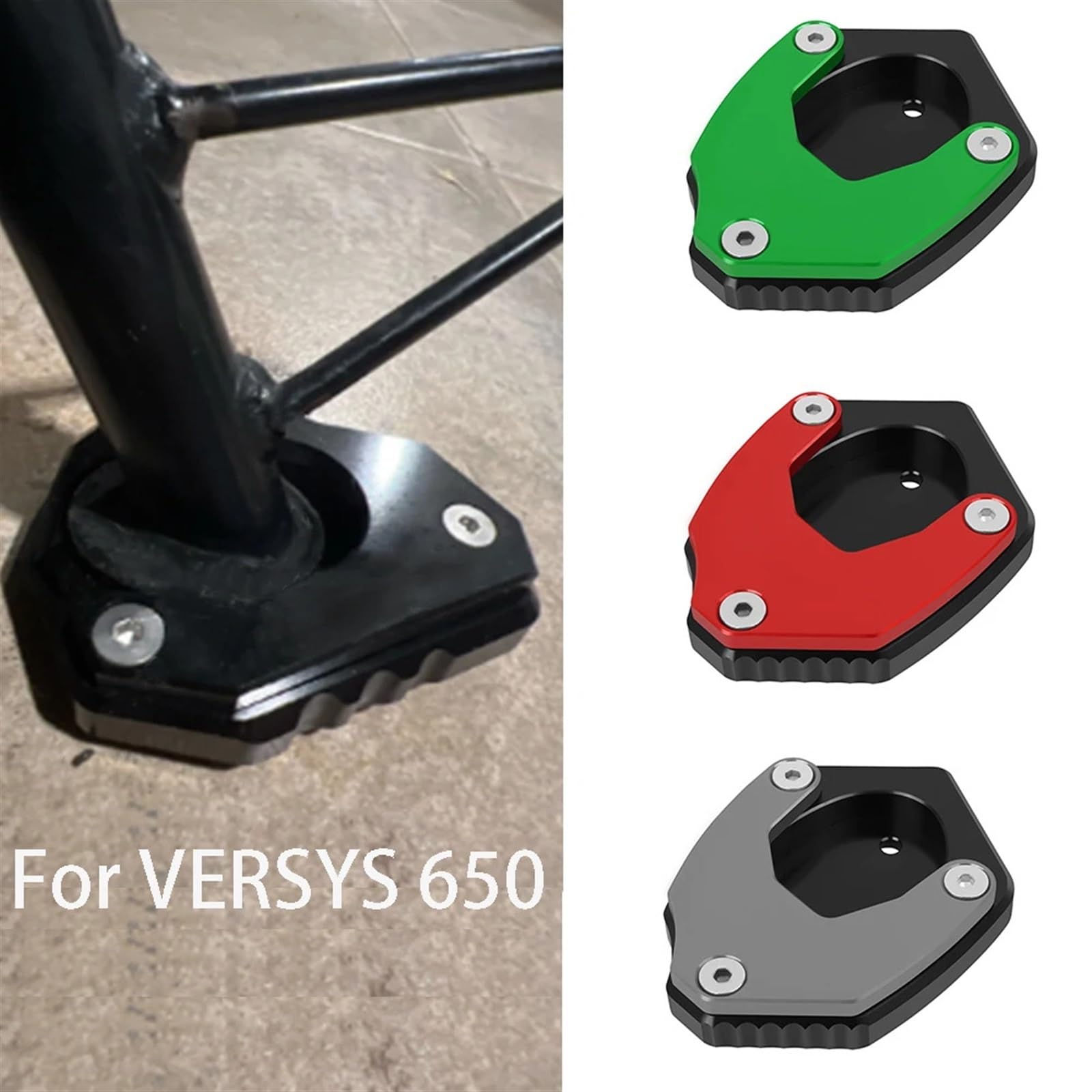 MKBHD Misura for Kawasaki Versys650 Versys650 Versys Versys 650 2010-2023 Cavalletto Piastra di Estensione Piede Cavalletto Laterale Ingranditore Pad Supporto(Green-with Logo)