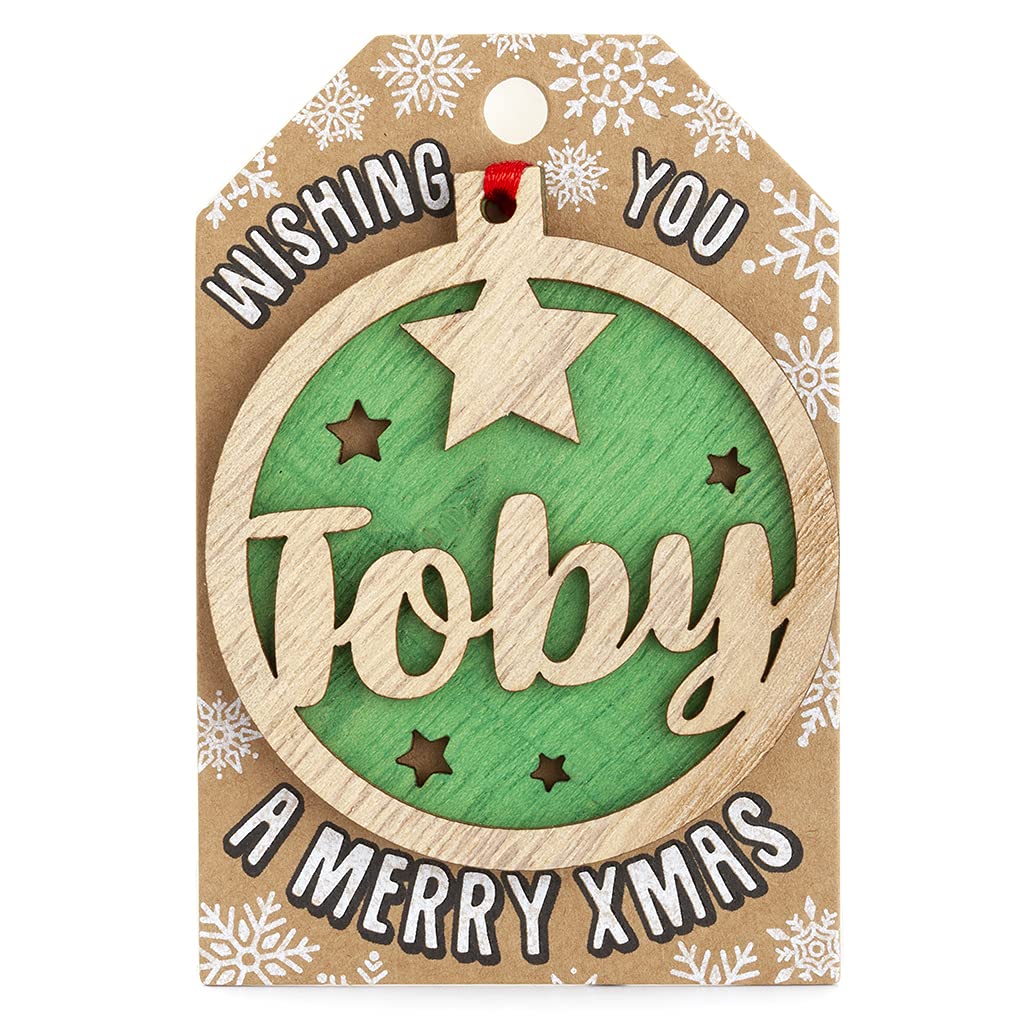 Stands Out, Supplying Outstanding Gifts Toby Personalised Wooden Name Green Hanging Christmas Tree Bauble Decoration