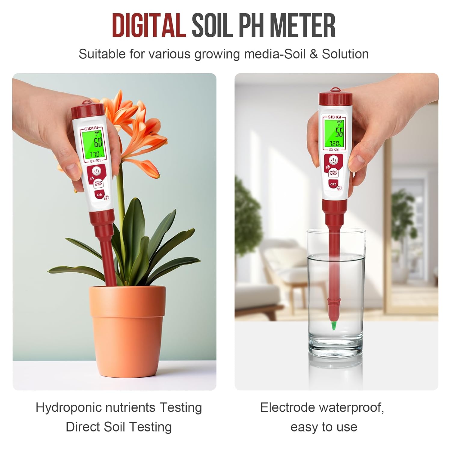 pH Meter Calibration Buffer Solution Kit, Includes pH 4.00, 7.00 and pH 10.01 Solution Soil pH Tester for Garden, Direct Measurement Soil Test pH for House Plant