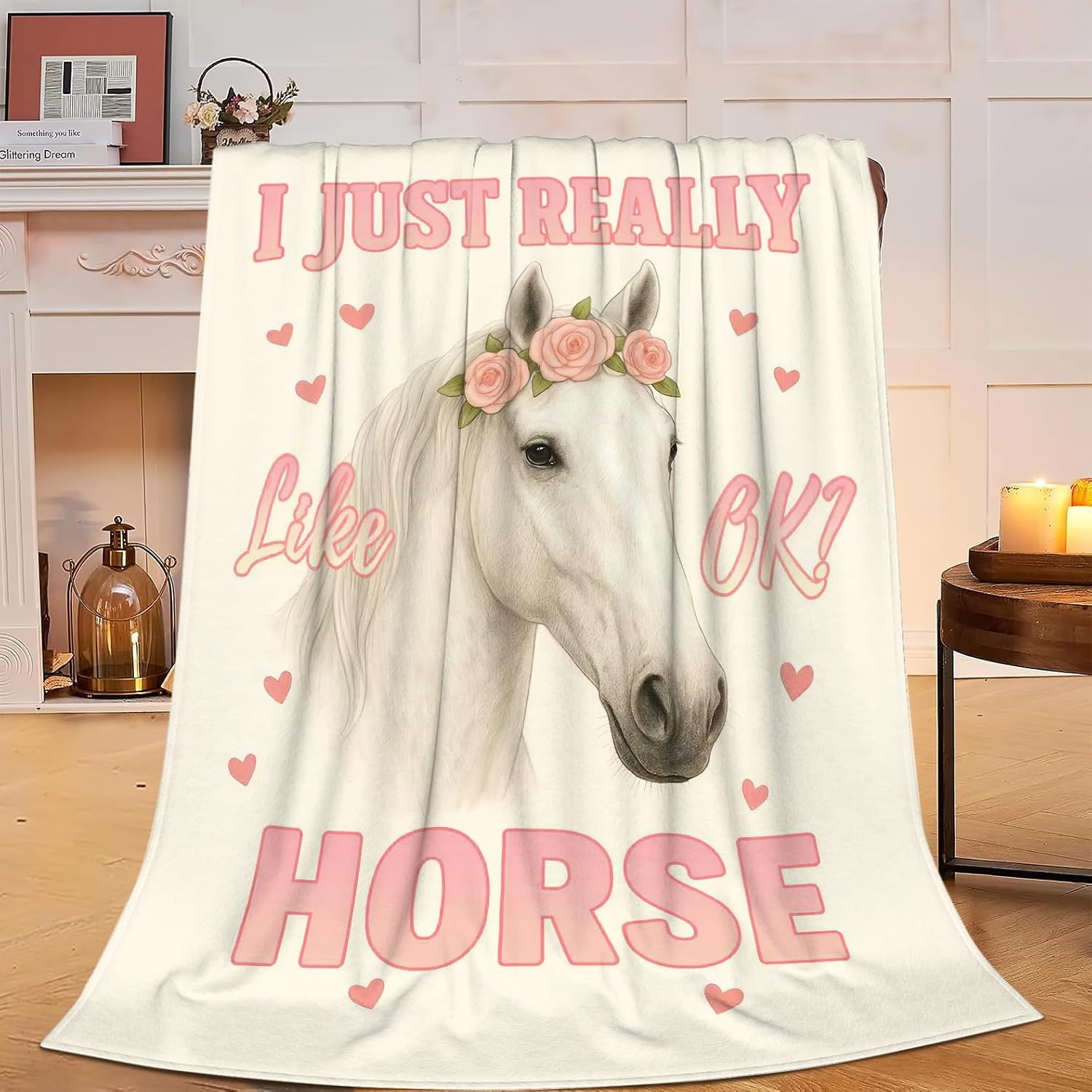 Horse Soft Cozy Blanket White Horses Throw Blanket Super Plush Warm Stuff Lightweight Fleece Flannel Blankets Gifts for Women Girls Men Kids Adults 50"X40"