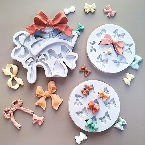 Miniatura 3 de 3 moldes de silicona para moño, moldes de chocolate con lazo, moldes para fondant, molde hecho a mano de gomita de gelatina para cupcakes, arcilla