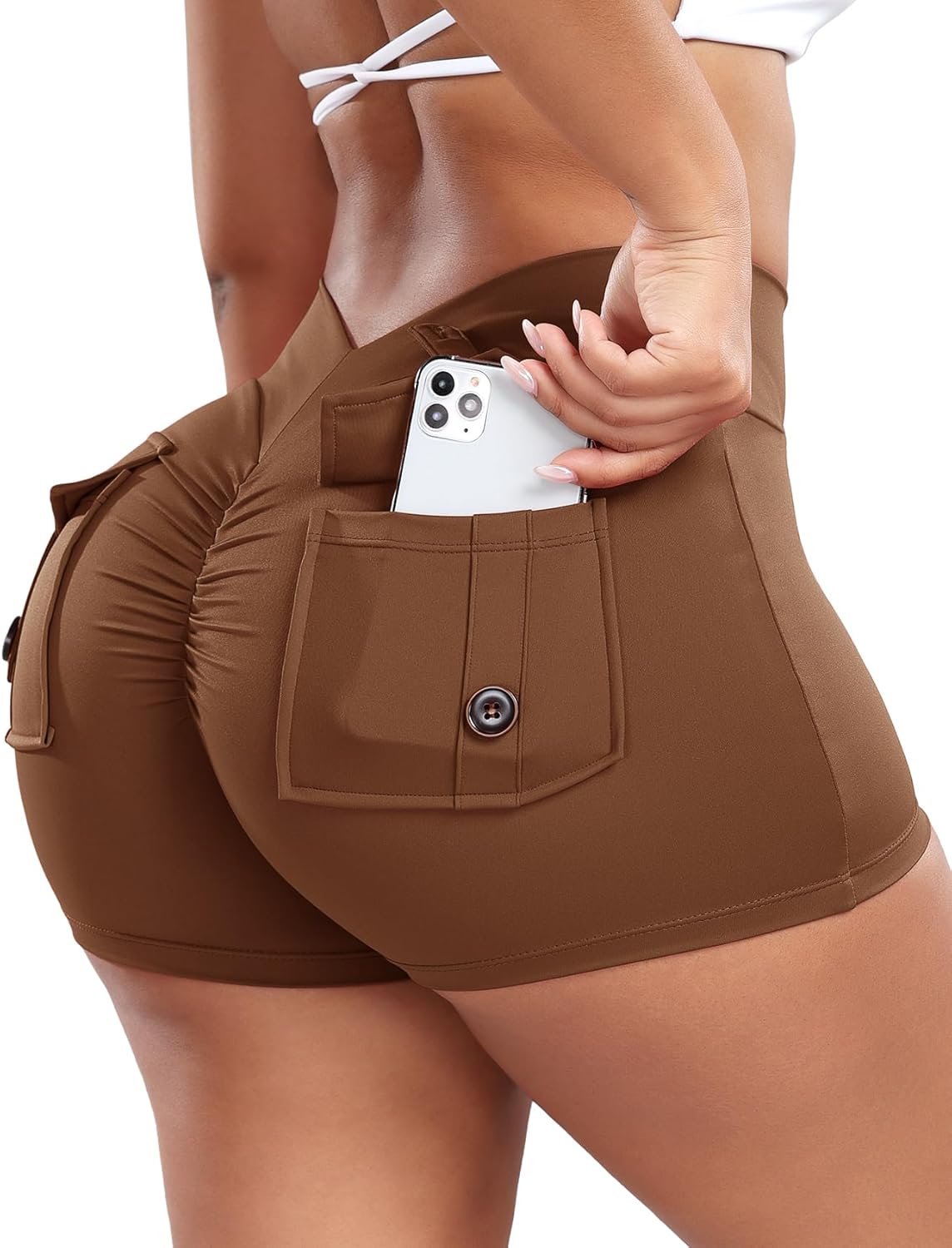 SEASUM Women Pocket Shorts 3"/4.5" Scrunch Butt Workout Cargo Shorts V Waist Yoga Booty Lifting Gym Bottom
