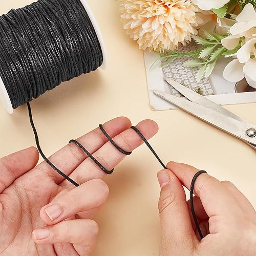 Miniatura 3 de PH PandaHall 100 yardas de cordón de algodón encerado de 0.059in de hilo encerado negro para pulsera, collar, cuentas de cintura, hacer