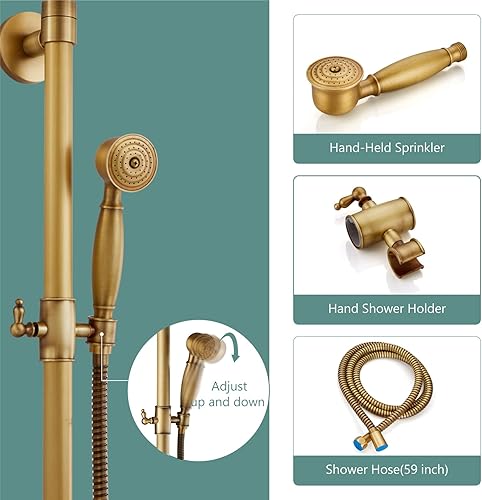 Miniatura 6 de Sistema de ducha de tubo expuesto de doble función, redondo, cabezal de ducha de lluvia de 8 pulgadas, juego combinado de accesorios de latón con