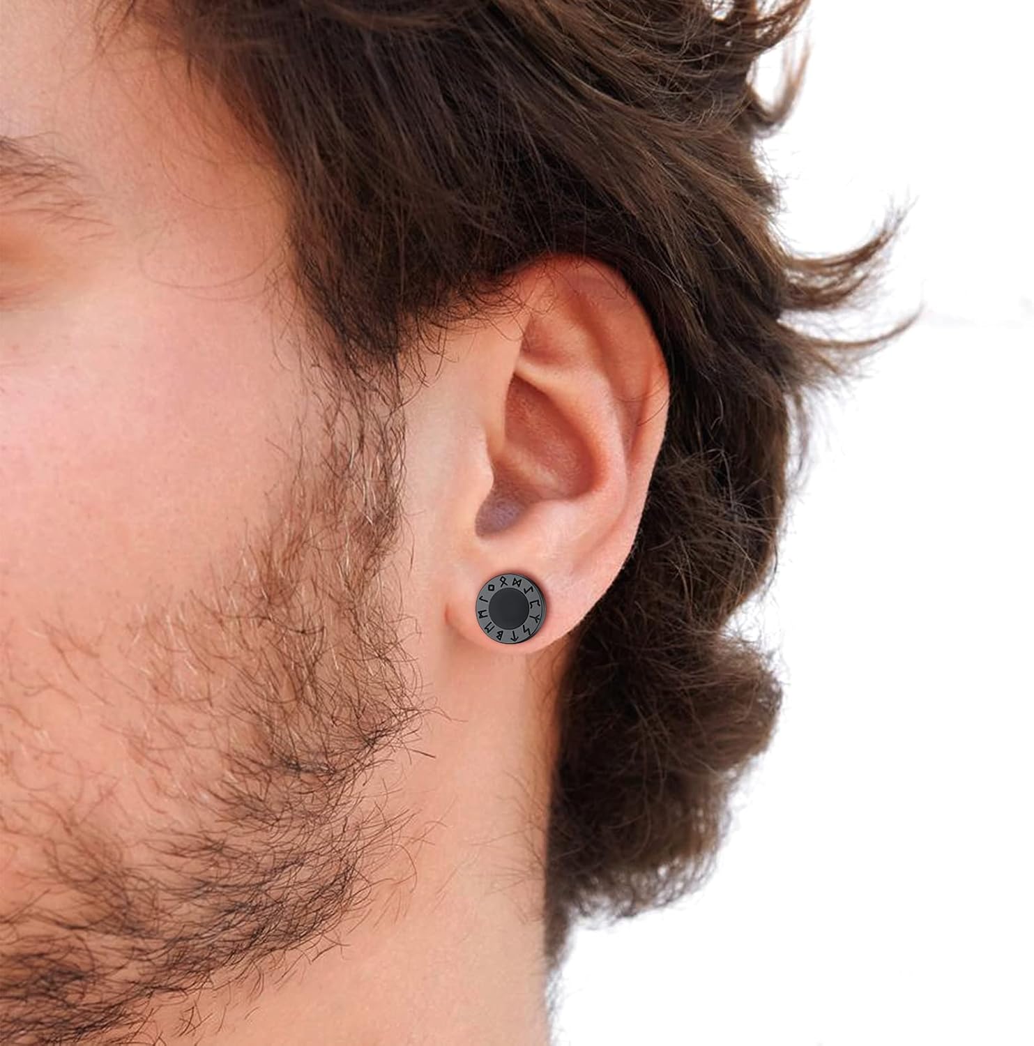 Silvora 925 Sterling Silver Viking Rune Stud Black Onyx Earrings For Men Women with Gift Box-Black/Silver - Image 3