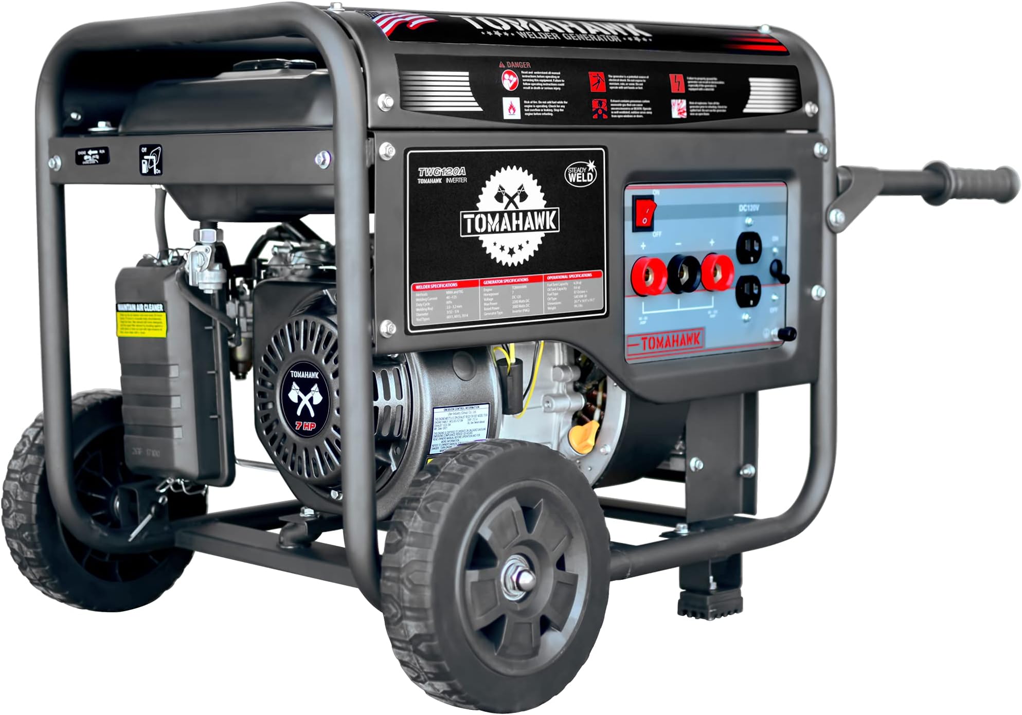 TOMAHAWK Welder Generator Stick Welder Engine Driven 120 Amp 7 HP Gasoline Portable 2,200 Watt Quiet Inverter Generator Engine
