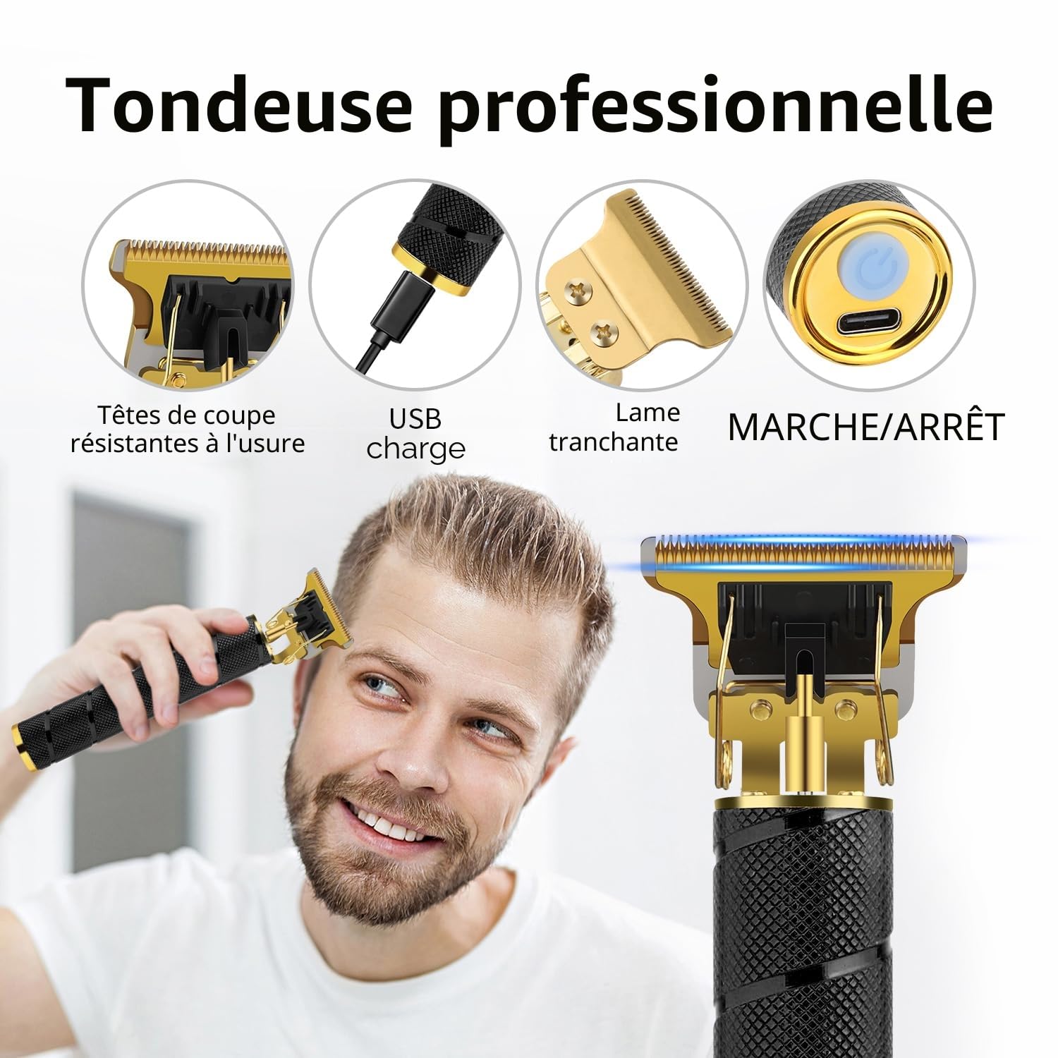 HIENA PRO Tondeuse à cheveux pour homme, sans fil, tondeuse à cheveux, tondeuse à barbe, rasoir à lames, kit complet de rasage et de coupe de cheveux électrique (3 pièces)