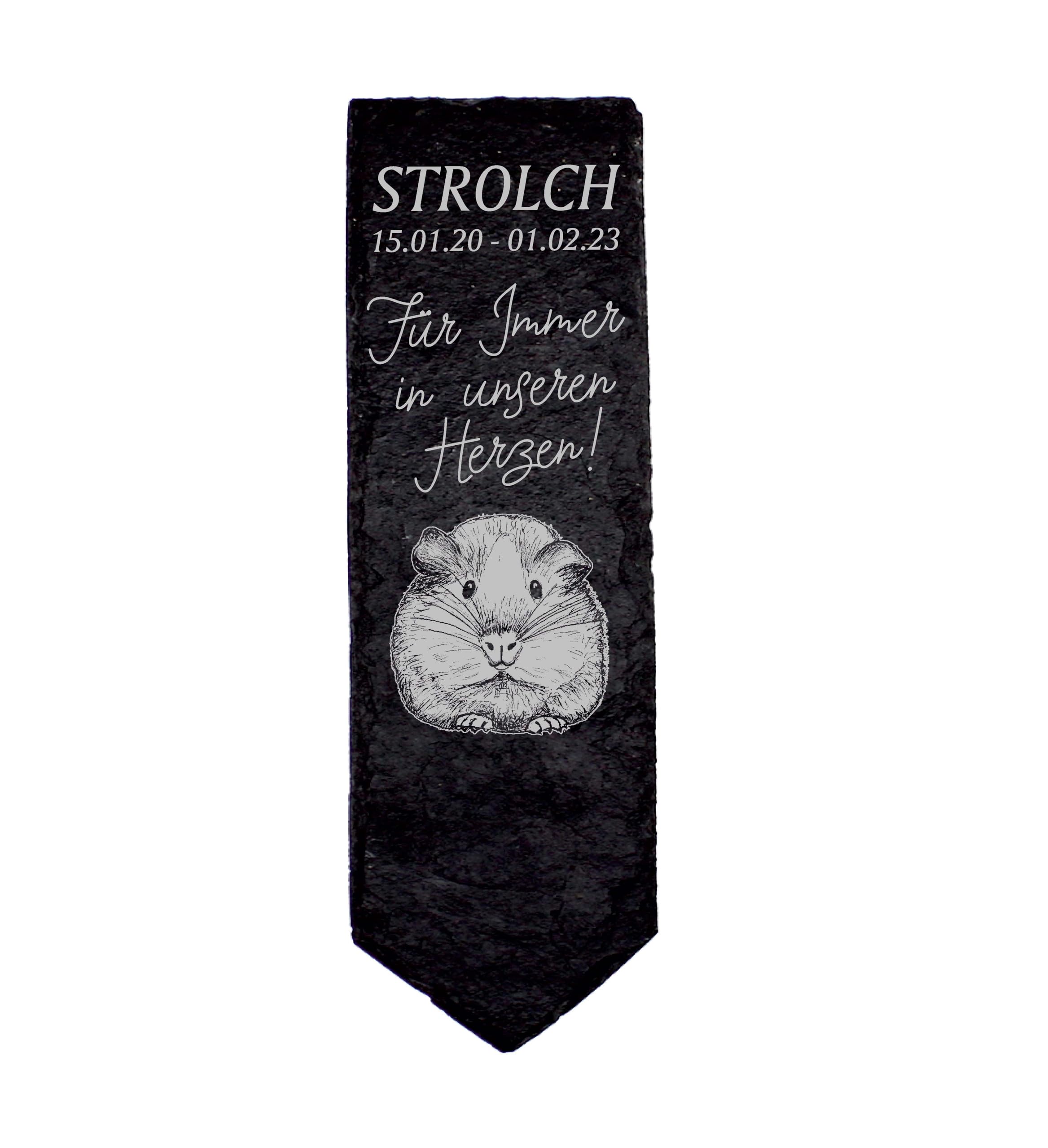 DEKOLANDOGuinea Pig Grave Stake Animal Grave Stone Slate Memorial Plaque with Engraving of Your Choice of Name Date Personalised Grave Decoration 8 x 22 x 0.5 cm