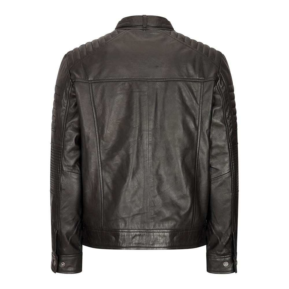 TruClothing Mens Real Leather Biker Jacket Zipped Short