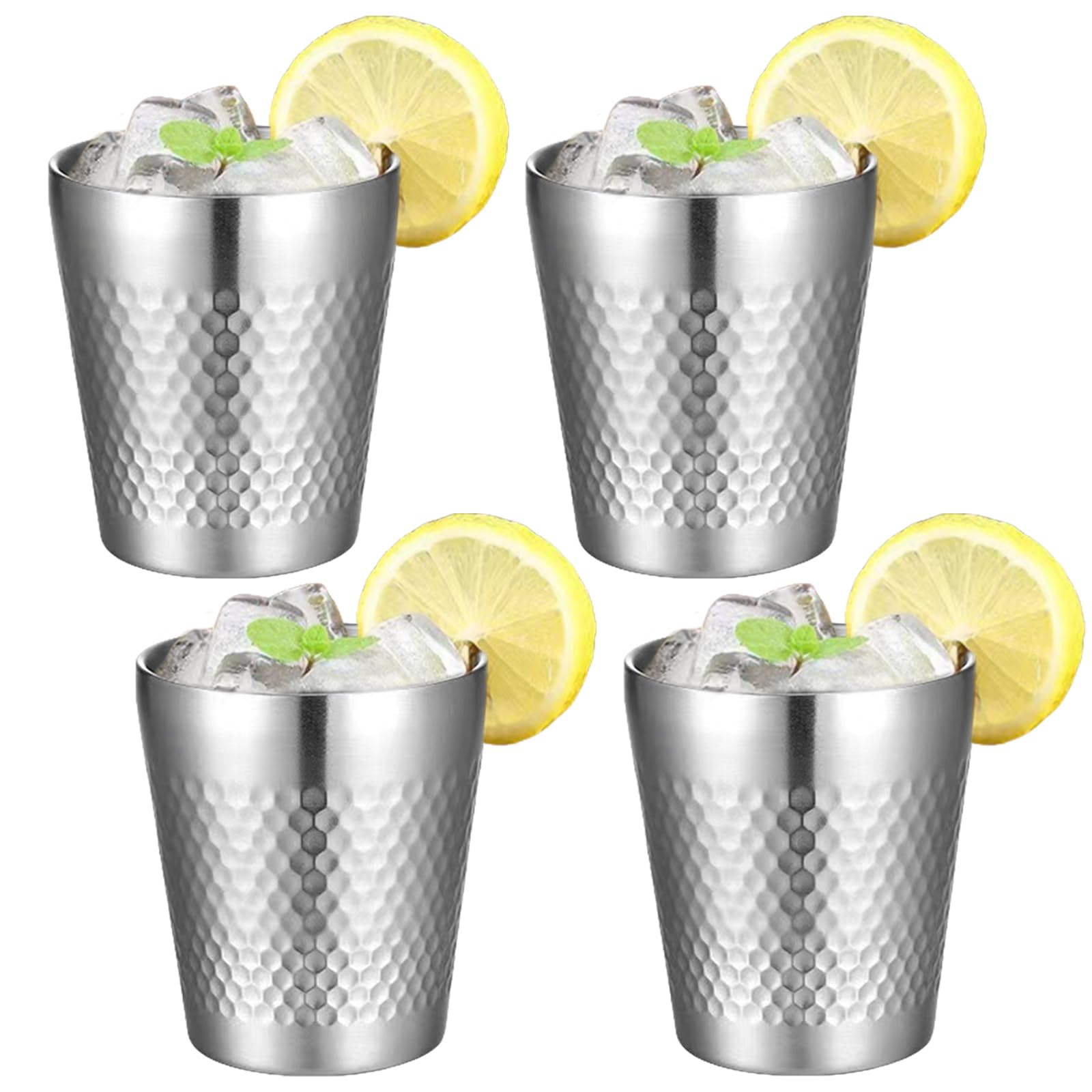 Edelstahlbecher, 4 Stück Edelstahl Tassen Set, 300ml Stapelbar Metallbecher Doppelwandig Edelstahltassen, Schnapsbecher, Bruchsicher Outdoor Trinkbecher, Partybecher für Geburtstage, Picknick, Partys Sport & Freizeit