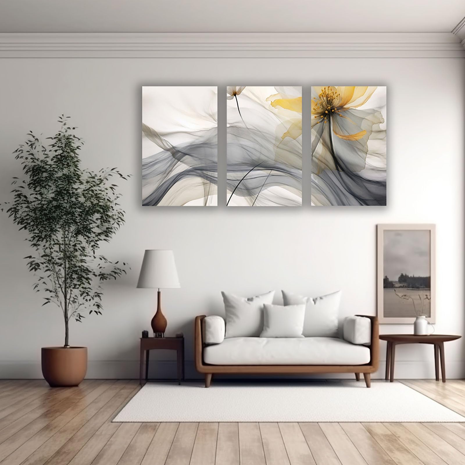 AMXBZC 3-teiliges Set Männer Gemälde Schlafzimmer Bilder Wunderschönes Blumen-Wandbild Modern Büro Leinwand Wandkunst - Poster Drucke für Wohnzimmer(Gelb)-40x60cmx3 Gerahmt