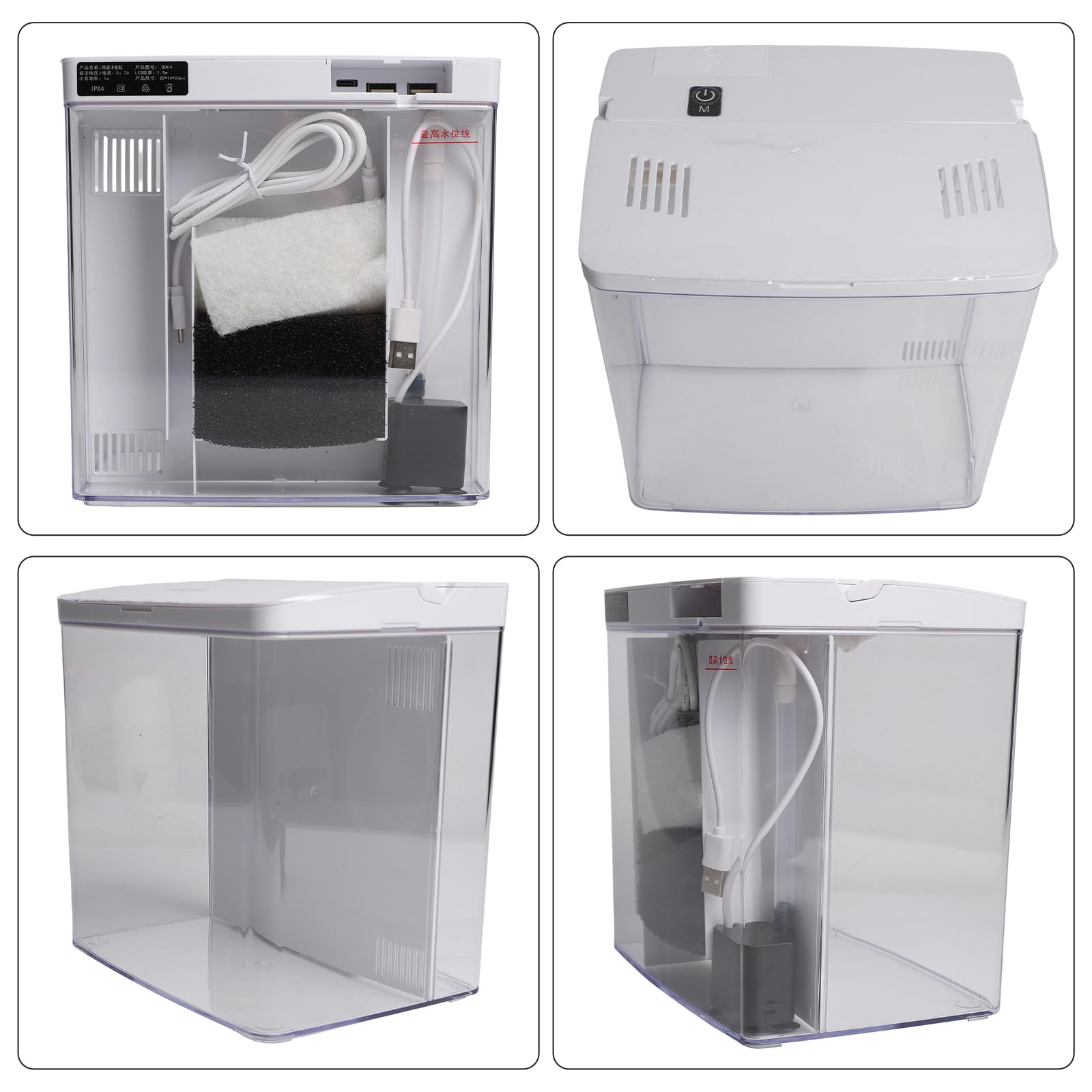 Zoegneer Acquario da tavolo per piccoli pesci Betta con luci LED integrate, pompa silenziosa, sistema di filtraggio multi stadio (bianco)