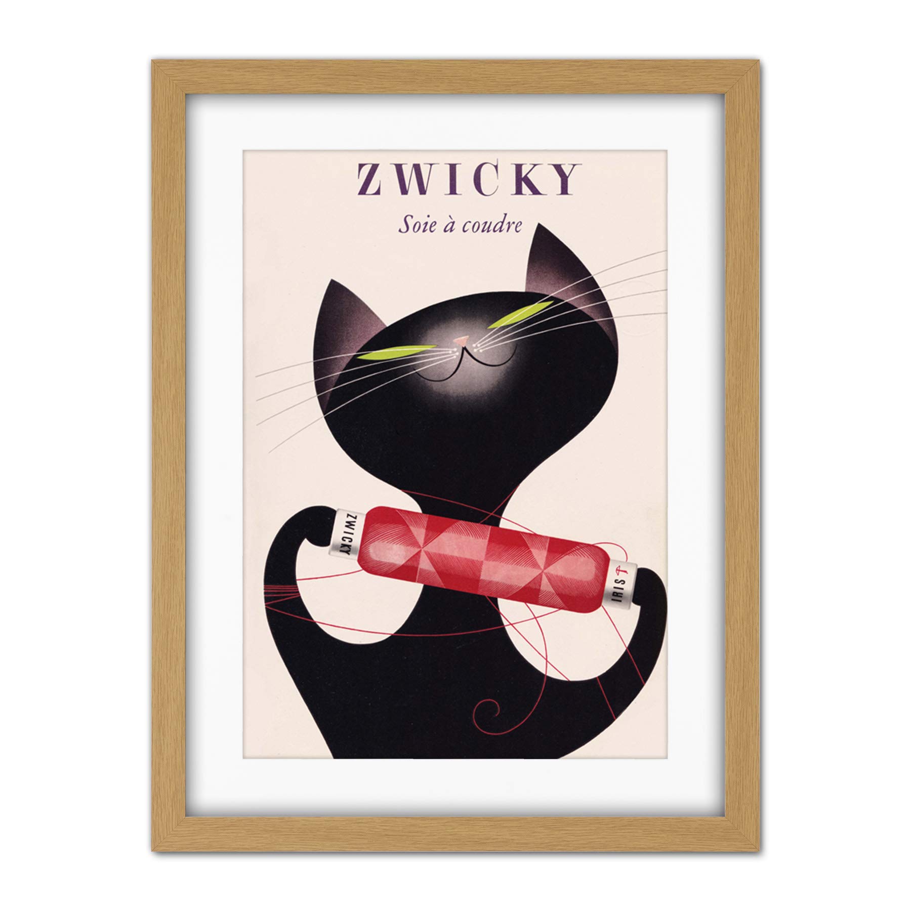Wee Blue Coo Zwicky Cotton Switzerland Black Cat Artwork Framed Wall Art Print 18X24 Inch