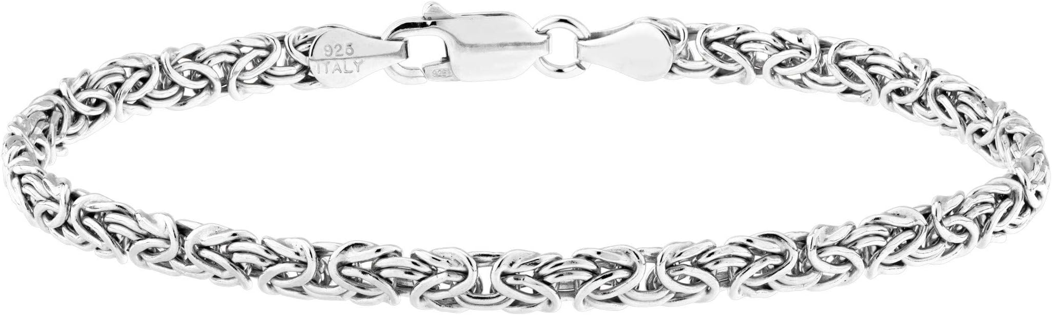Italian 925 Sterling Silver 4mm Flat Byzantine Link Chain Bracelet for Women Teens, 925 Made in Italy