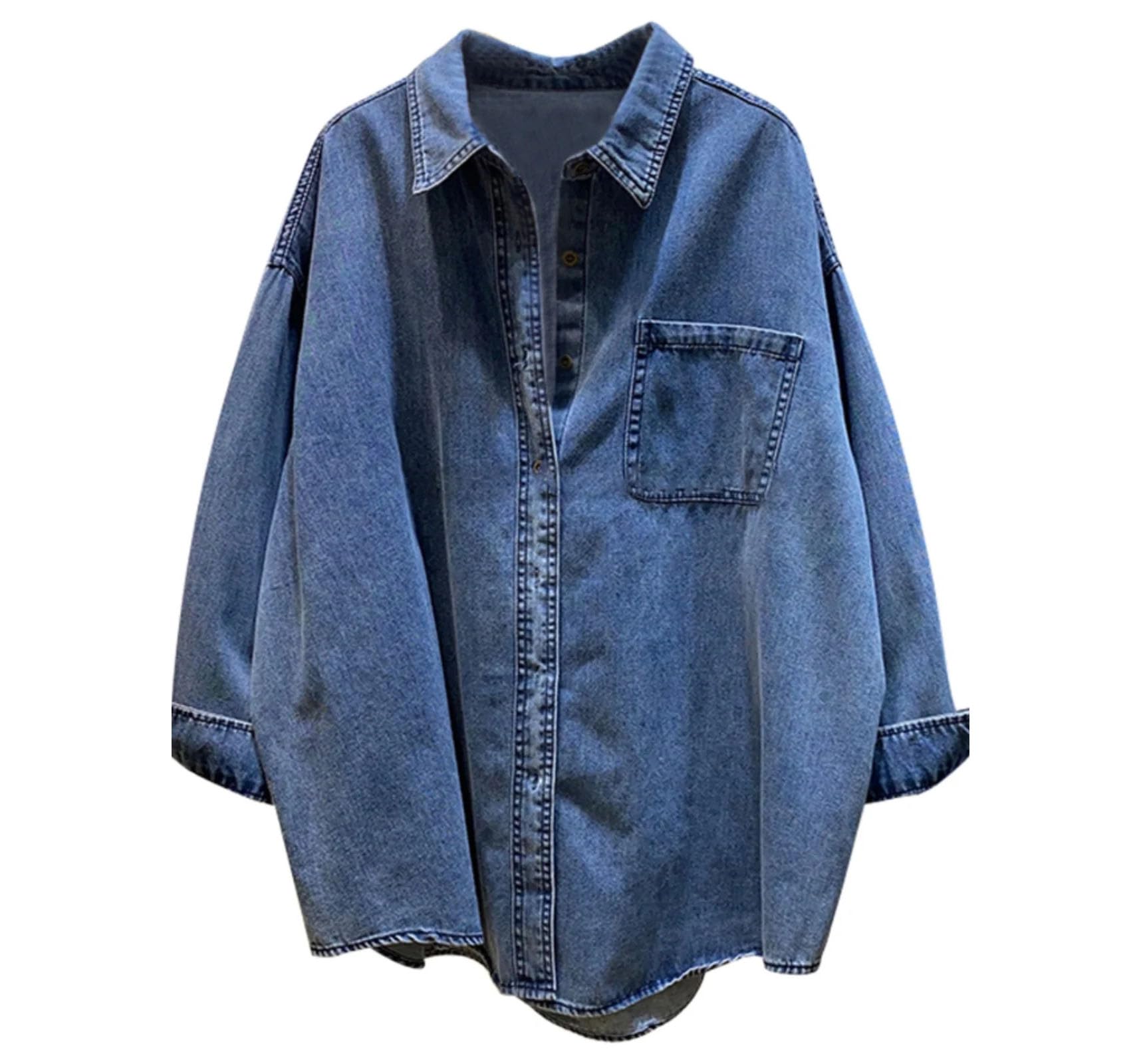 Camisas de mezclilla retro de estilo francés para mujer, cuello de vuelta, manga larga, holgadas, delgadas, para ocio