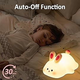 Attivolife Cute Bunny Nursery Light, Easter Rabbit Squishy Silicone Touch Night Lamp Rechargeable, Kawaii Animal Toddler Room Decor Table Lamp, Child Girl Women Birthday Gift