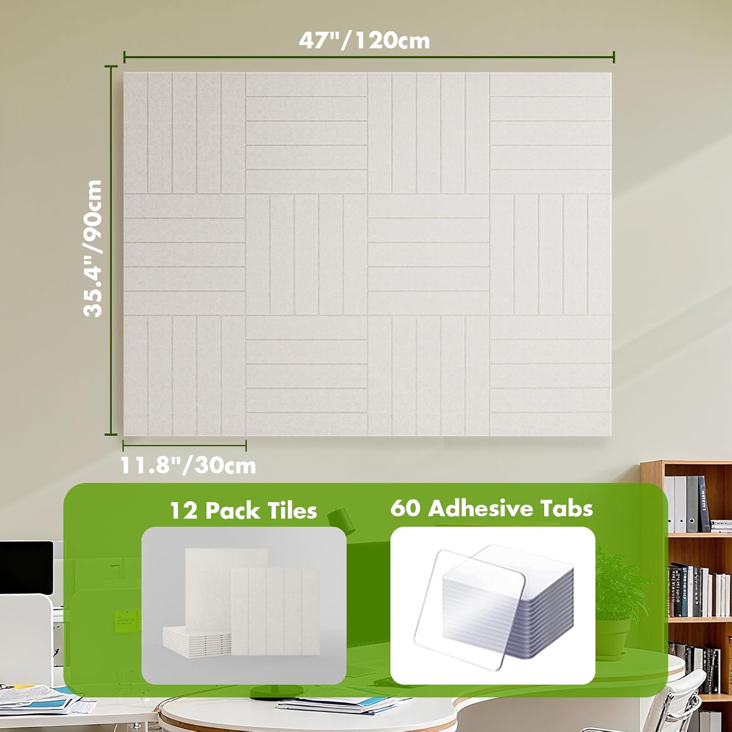 Large Cork Board for Office Decor, 48"x 36" - 1/2” Thick Felt Bulletin Board, 12 Pack Felt Board with Safe Removable Adhesive Tabs, Pin Board Cork Boards for Walls - Beige