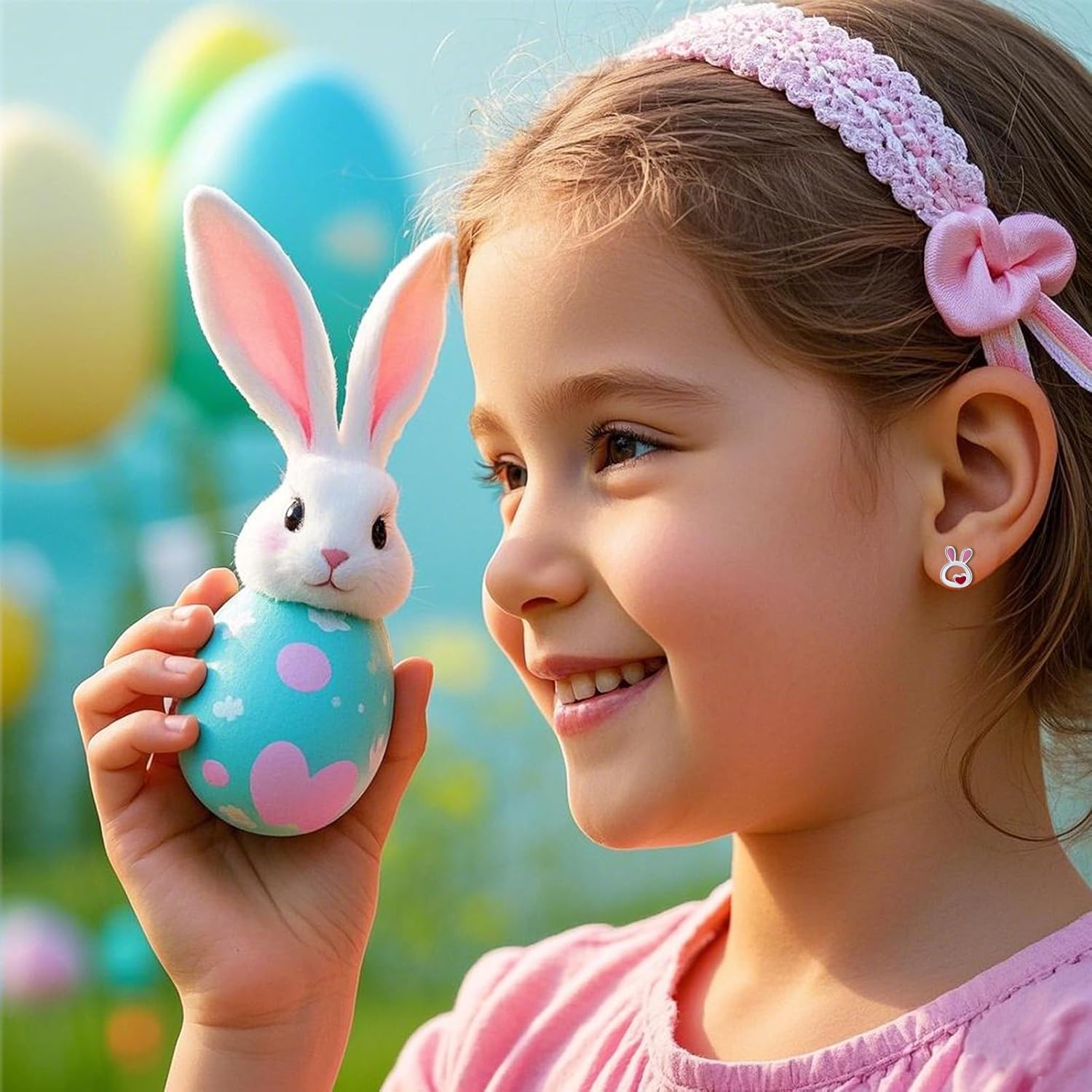 SLUYNZ 925 Sterling Silver Small Pink Rabbit Earrings Studs for Women Teens Easter Rabbit Bunny Stud Earrings - Image 3