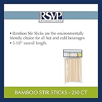Vista 3 de RSVP International Bamboo Coffee Stir Sticks con extremos redondeados, desechables y compostables, 250 unidades, 5.5 pulgadas de longitud