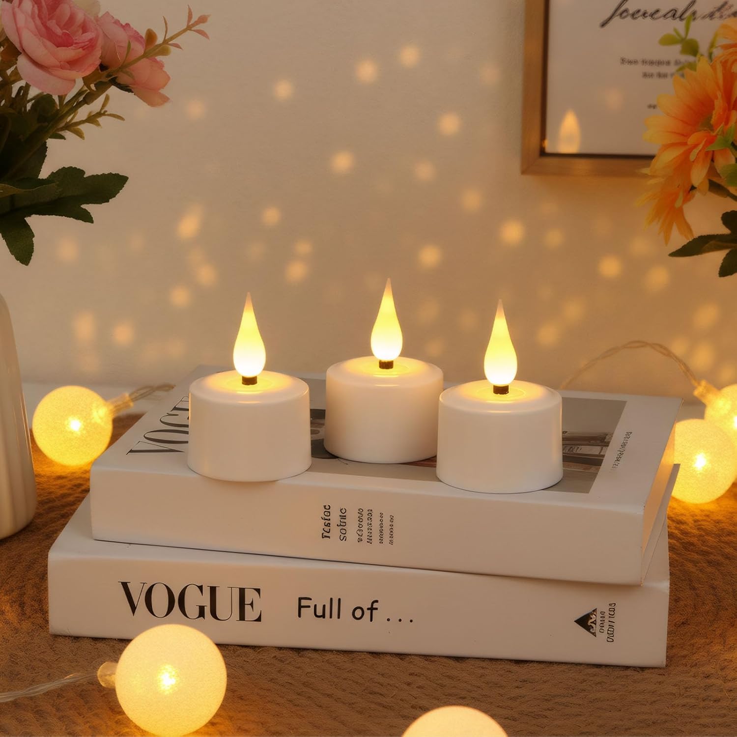 FREEPOWER 12 Pack Rechargeable Tea Lights Candles with Charging Base & Remote Timer, Flameless LED Tealight Candles Battery Operated,Flickering Realistic for Home Christmas Wedding Decor