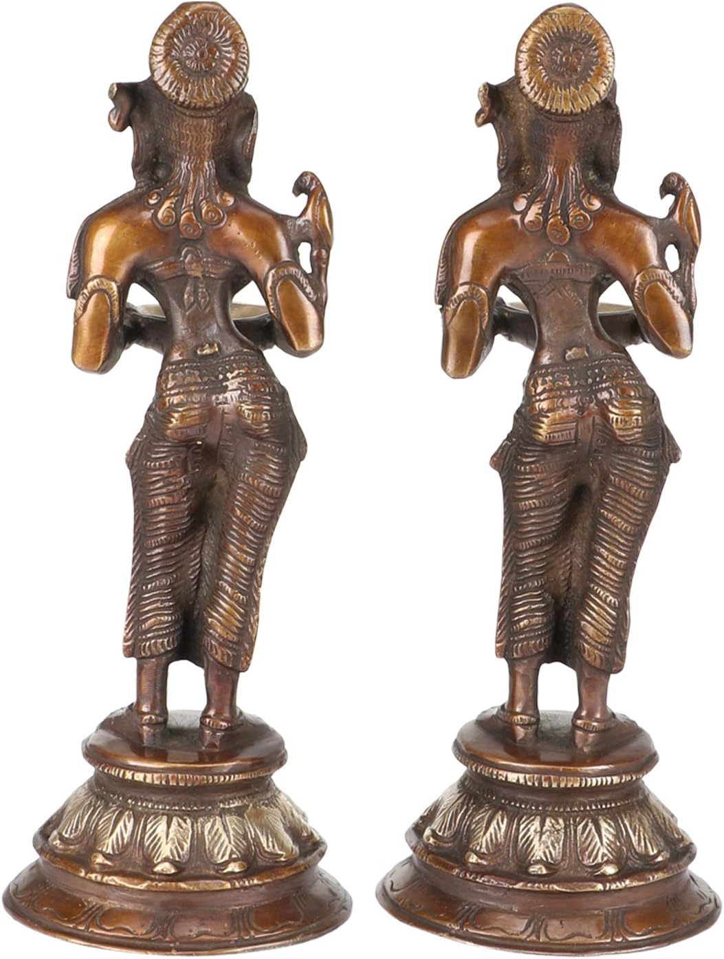 Kartique Brass Meenakshi Devi Diya Oil Lamp Deep Bronze Color Height 9.5 Inch