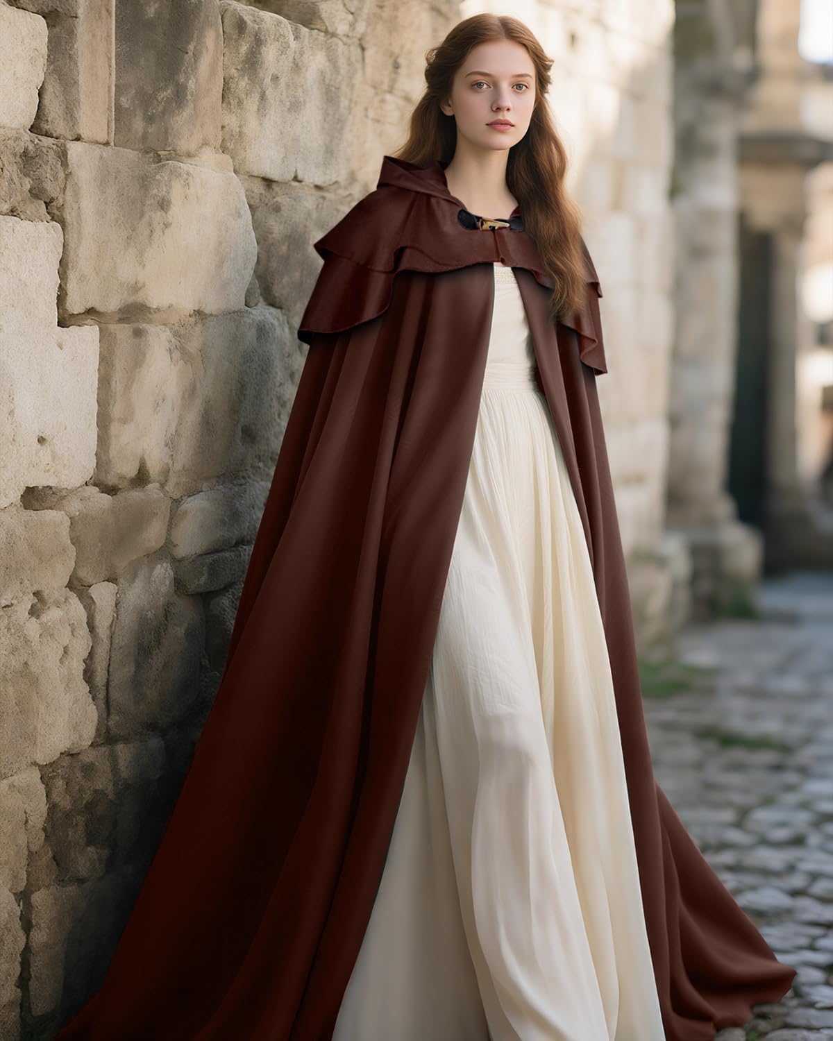 L'VOW Ruffled Shawl Collar Hooded Cloak Medieval Cape image 3
