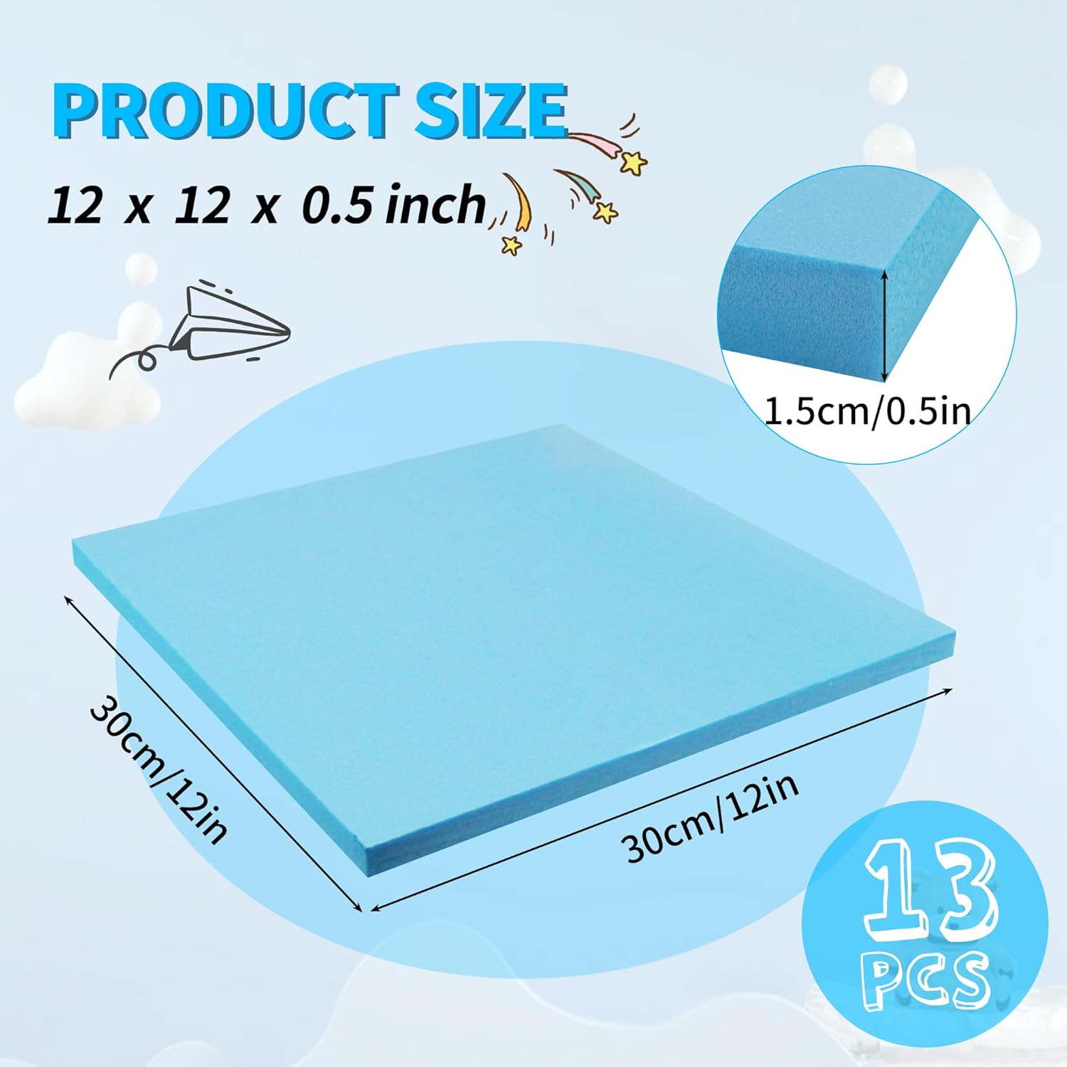 LuckyFoam Blue 13 Pack 12x12x0.5 inch Foam Sheets 0.5 Inch Thick Polystyrene Rectangles XPS Foam Board Craft for Insulating DIY Modeling Art Supplies