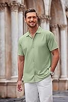 Vista 33 de COOFANDY Camisa casual con botones para hombre, manga corta, sin arrugas, camisa de verano
