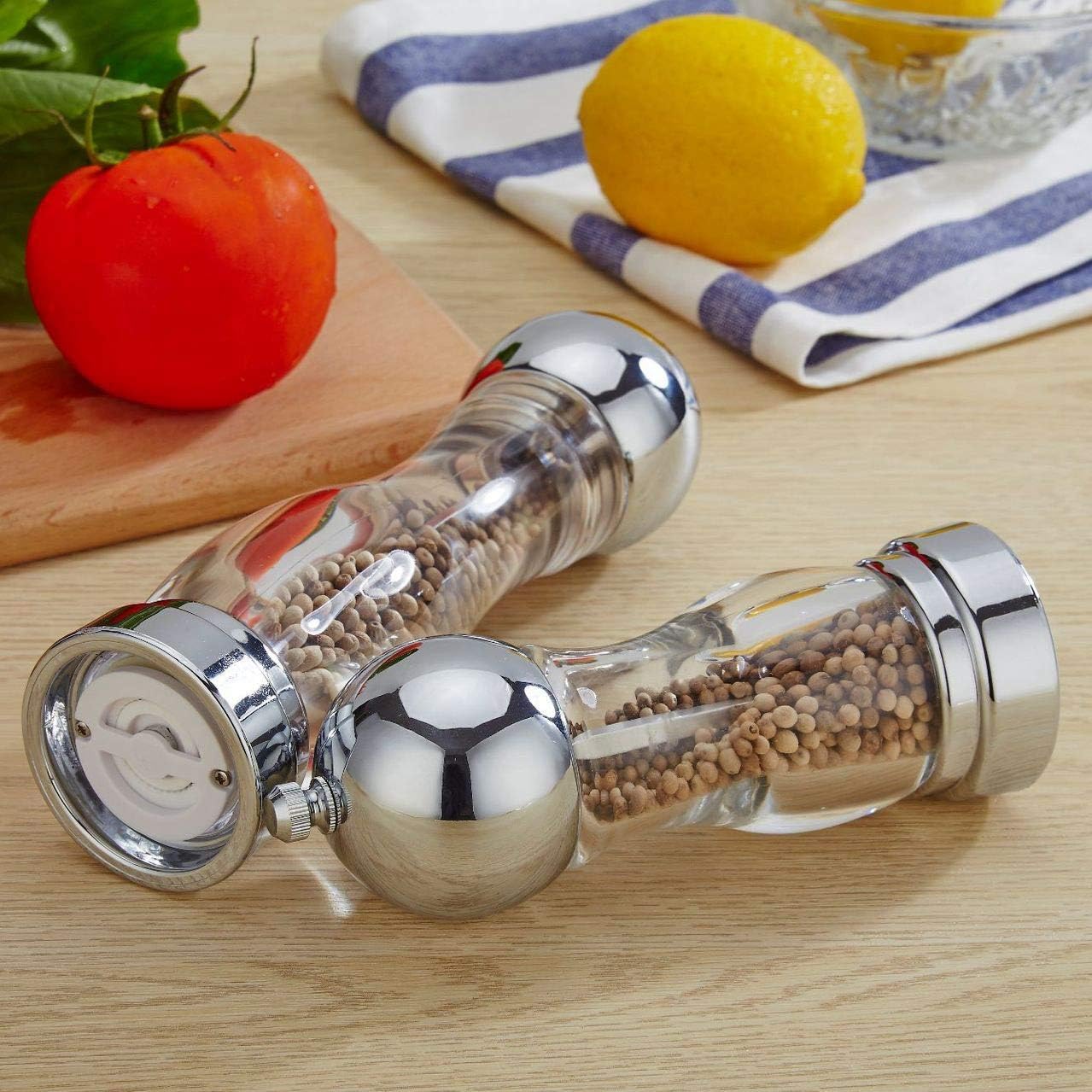 Spice Grinder, Manual Acrylic Salt and Pepper Grinder 2 Piece Set Easy to Use and Adjustable Salt and Pepper Grinder
