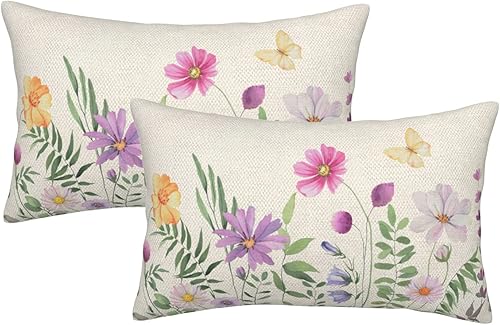 Fundas de almohada de flores de primavera de 12 x 20 pulgadas fundas de almohada decorativas florales de temporada para exteriores fundas de